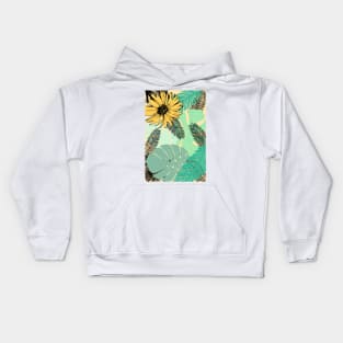 Leaves and Flower Collage - Green and Yellow Kids Hoodie